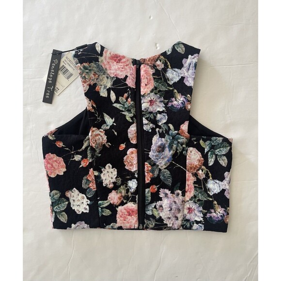 Penelope Tree Floral Black Pink Crop Zip Top Size Small - Picture 5 of 10